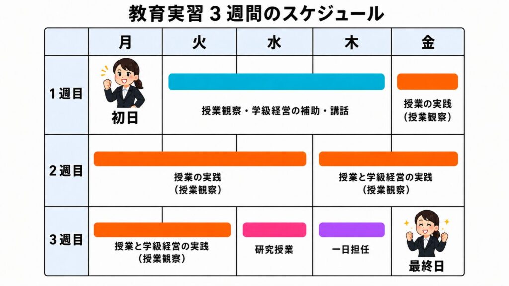 3週間の教育実習スケジュール