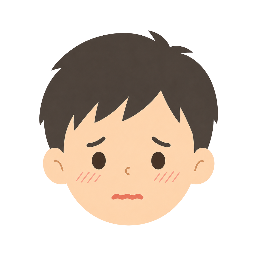 子どもAの顔（恥ずかしがる）イラスト