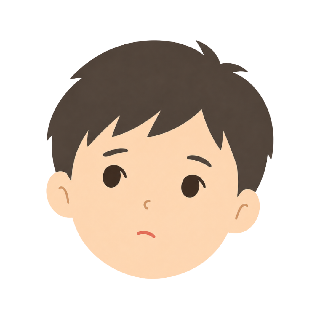 子どもAの顔（考える）イラスト