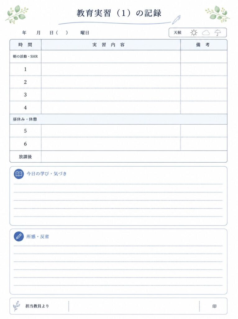 教育実習日誌のページ