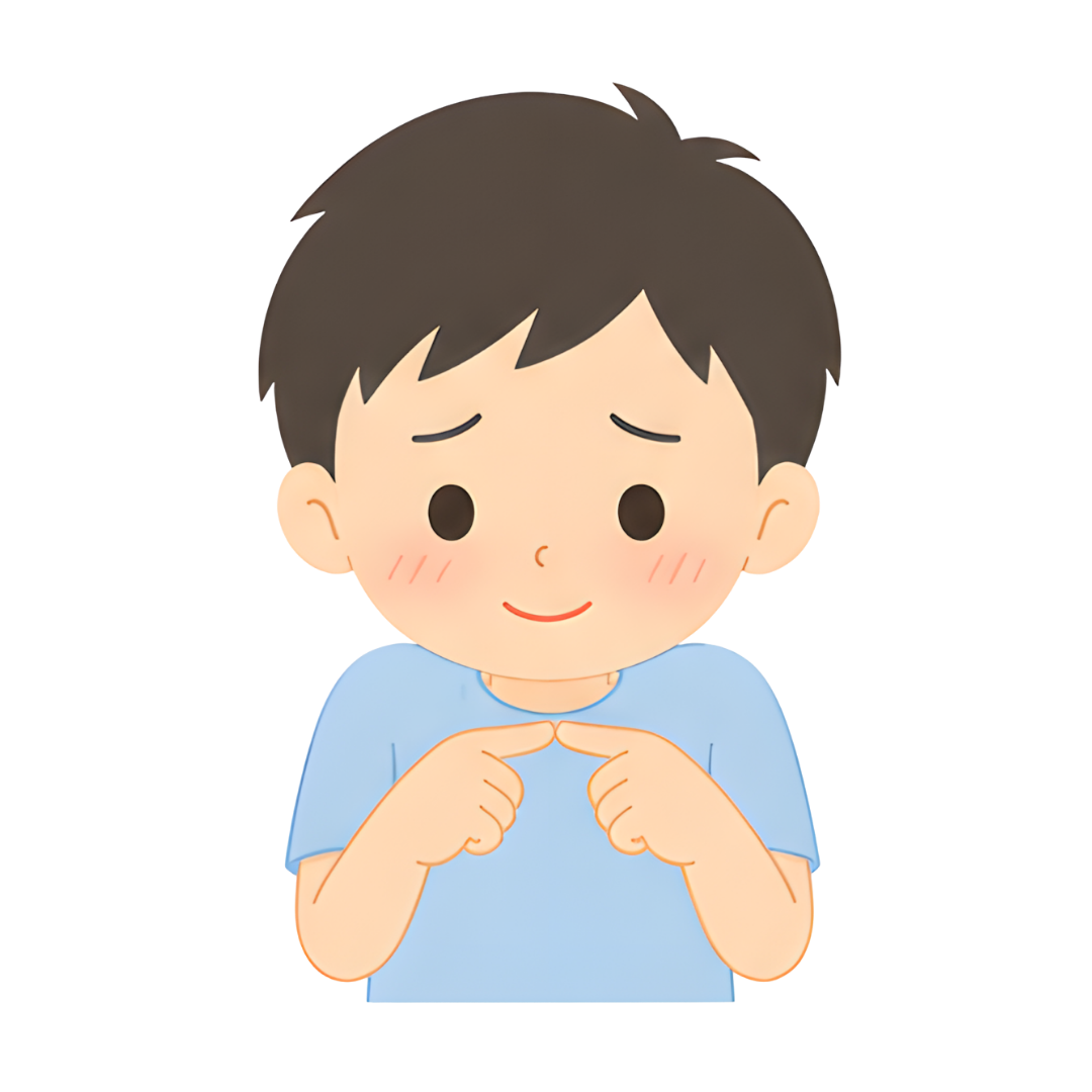 子どもAの上半身（恥ずかしがる）イラスト