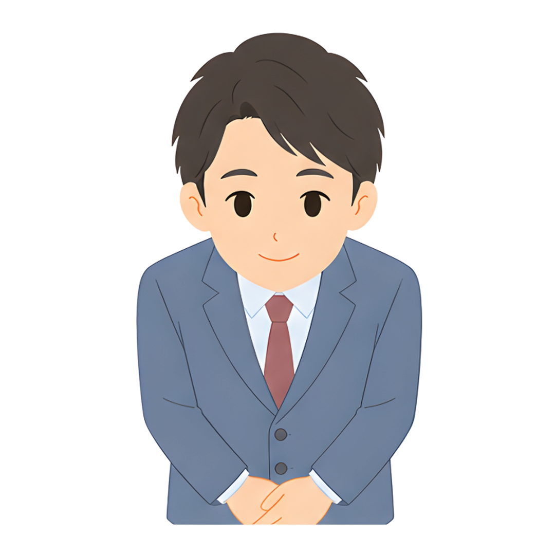 先生Aのスーツ姿の上半身（お願いをする）イラスト