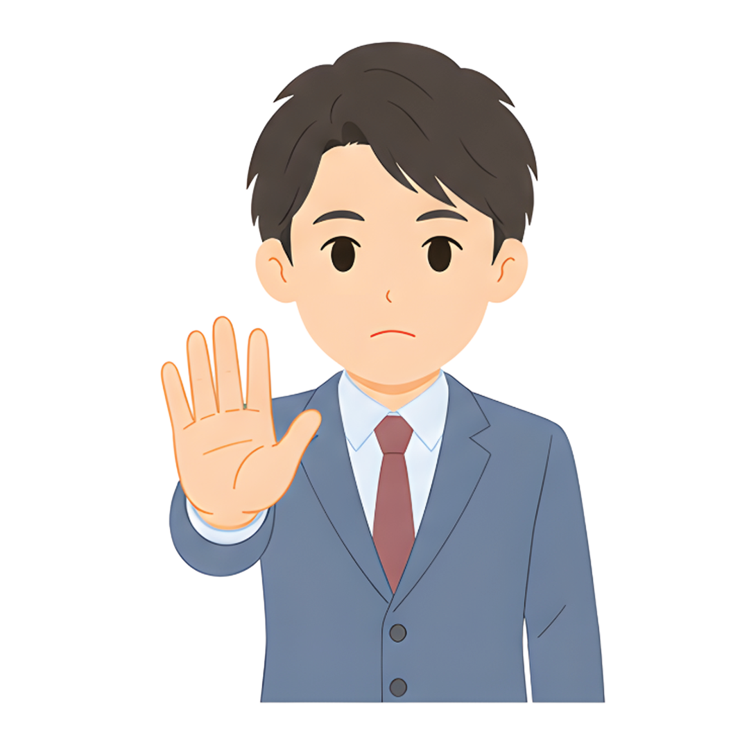 先生Aのスーツ姿の上半身（注意を促す）イラスト