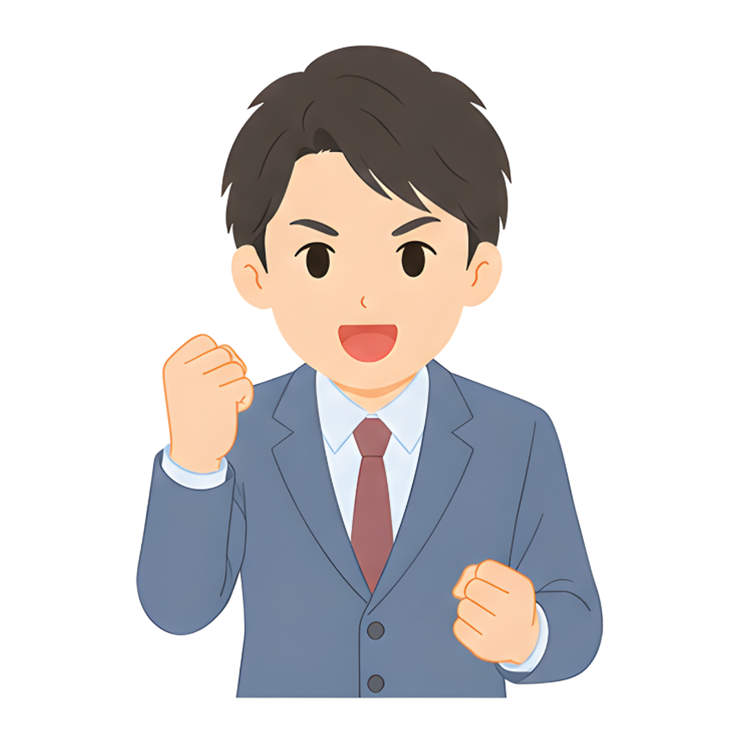 先生Aのスーツ姿の上半身（応援する）イラスト