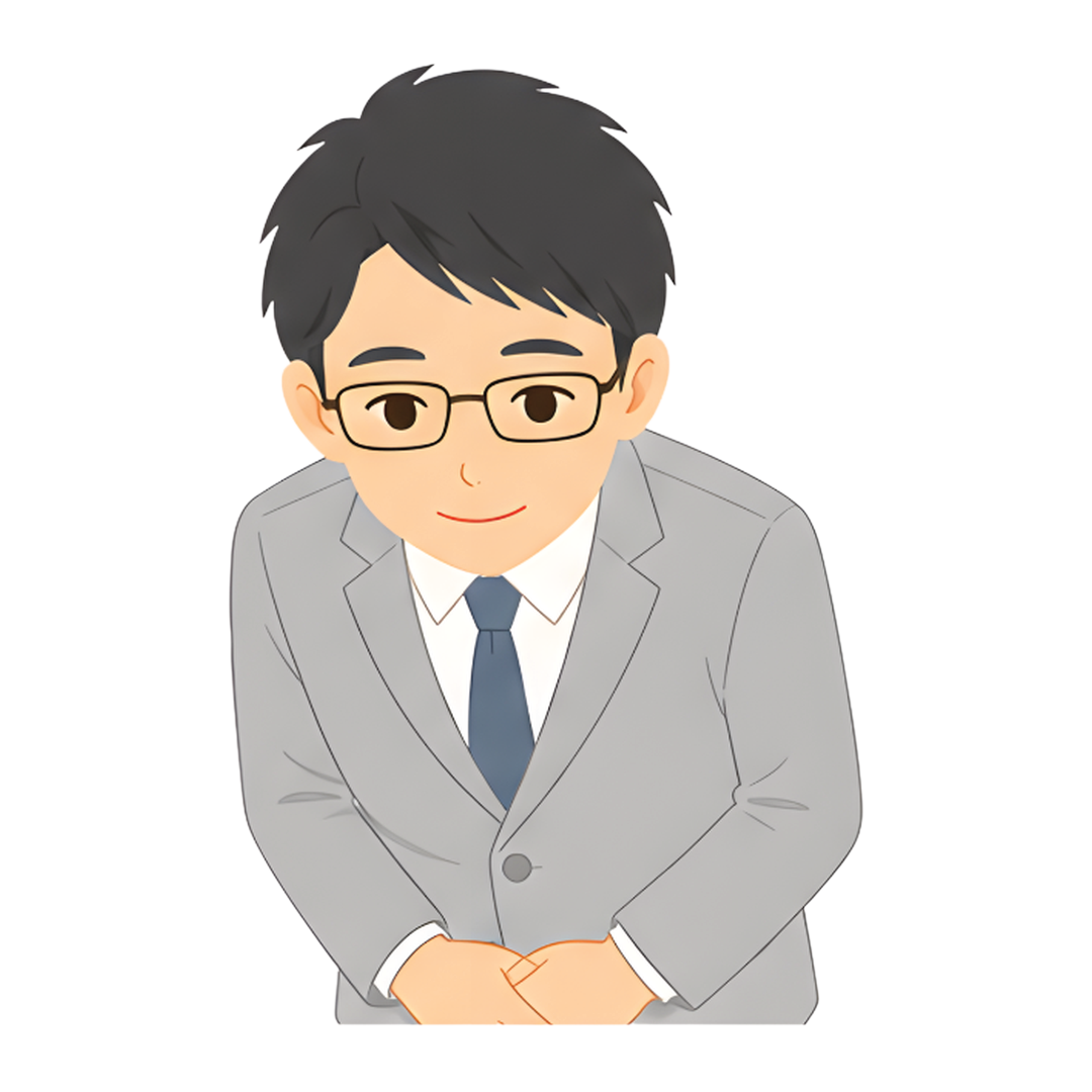 先生Cのスーツ姿の上半身（お願いをする）イラスト