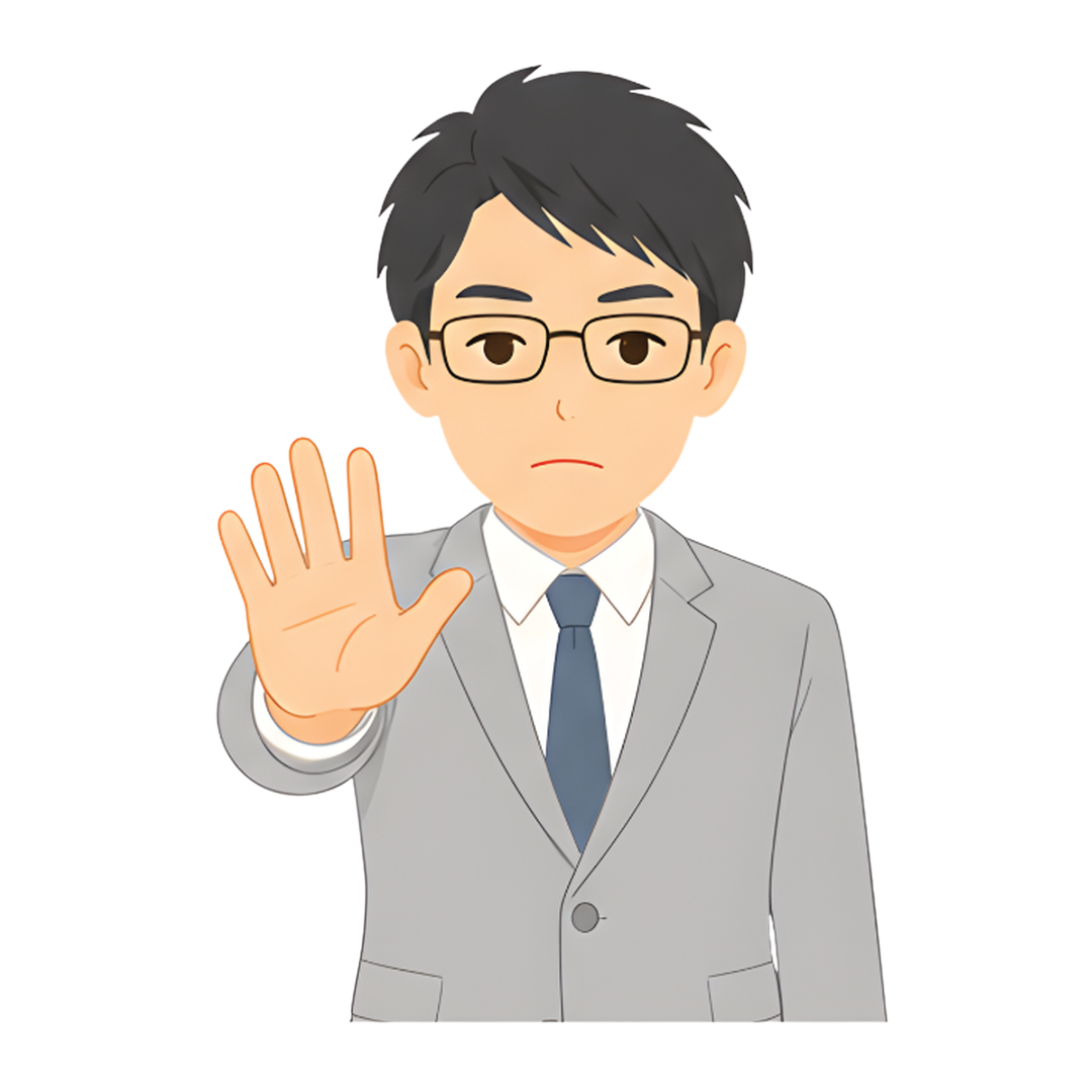 先生Cのスーツ姿の上半身（注意を促す）イラスト