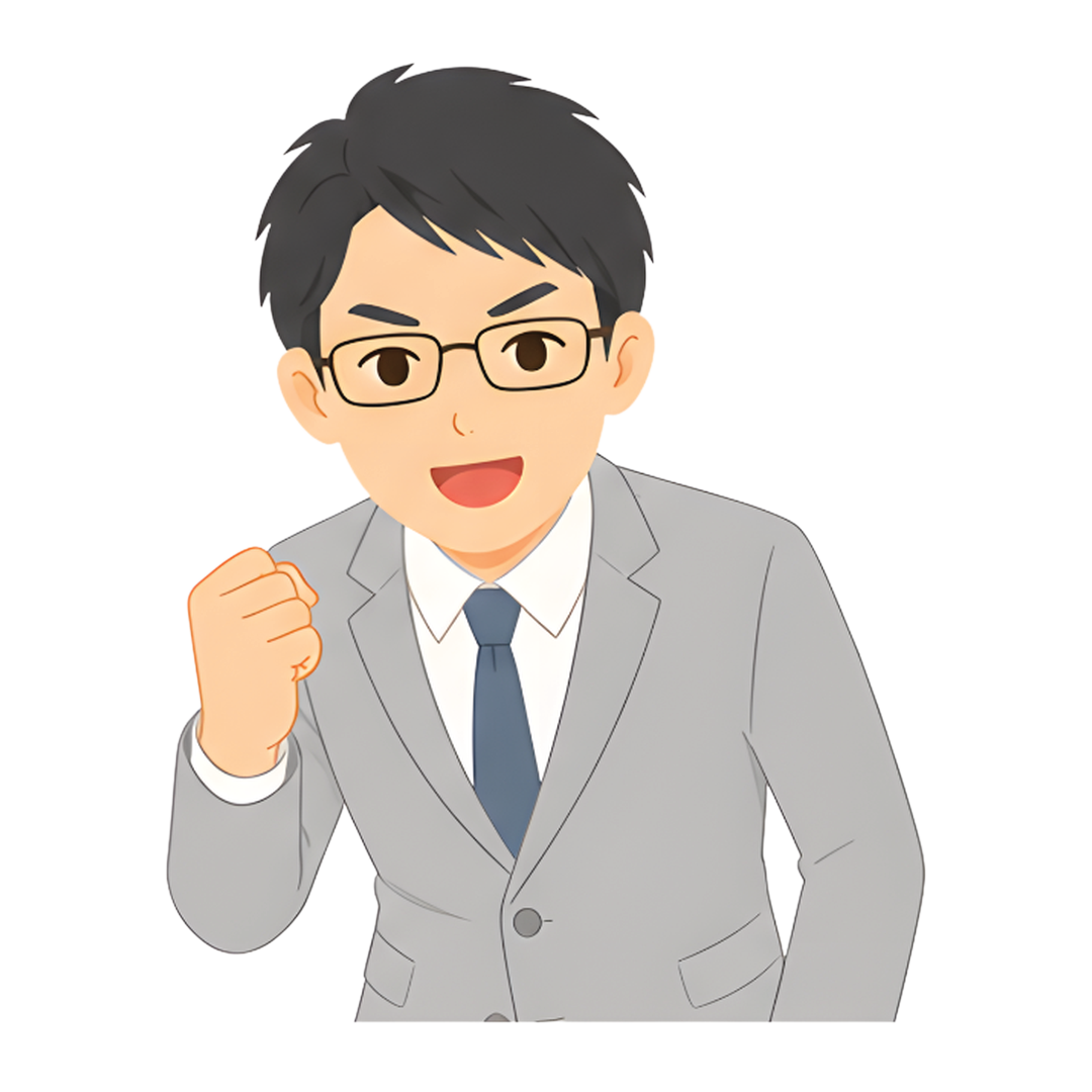 先生Cのスーツ姿の上半身（応援する）イラスト