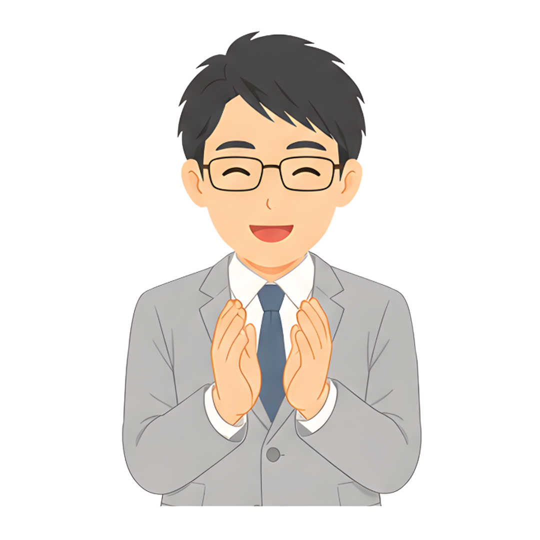 先生Cのスーツ姿の上半身（褒める）イラスト