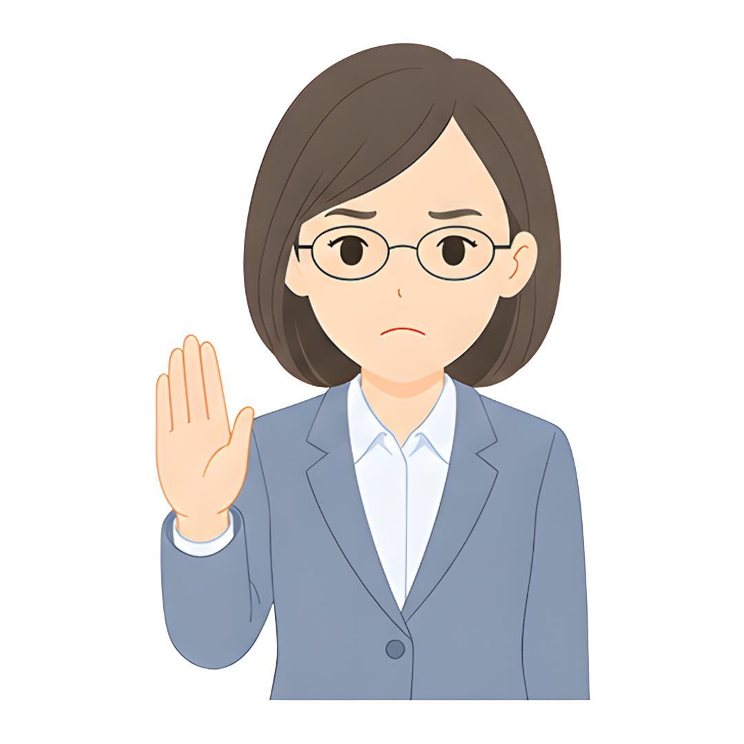 先生Dのスーツ姿の上半身（注意を促す）イラスト