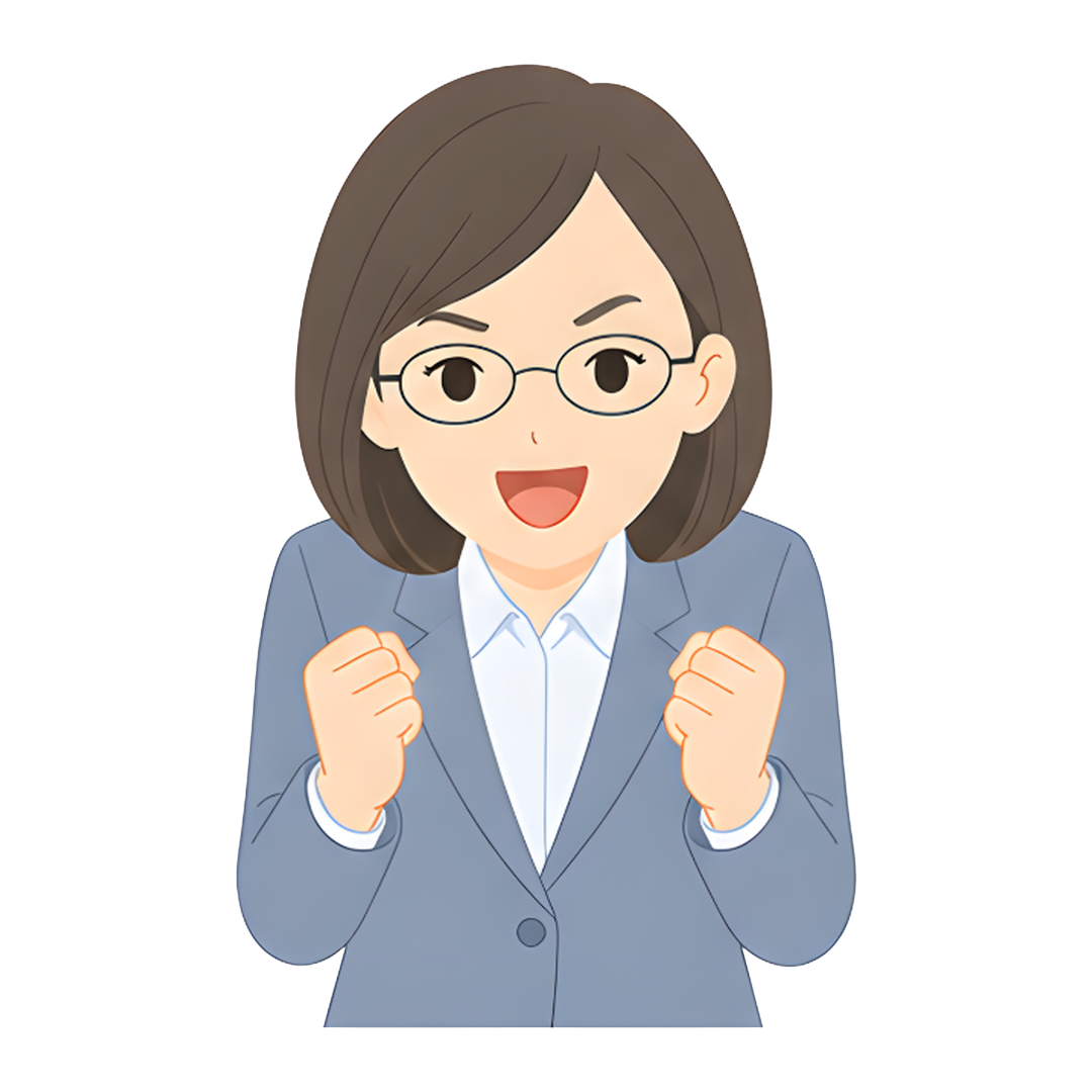 先生Dのスーツ姿の上半身（応援する）イラスト