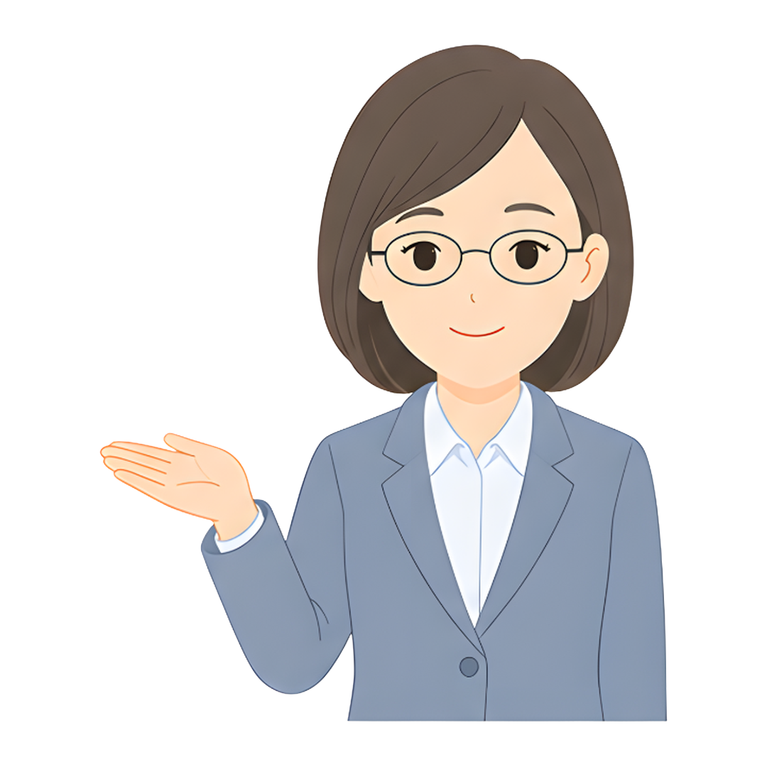 先生Dのスーツ姿の上半身（左を案内する）イラスト