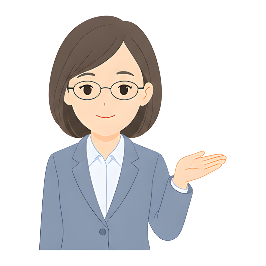 先生Dのスーツ姿の上半身（右を案内する）イラスト