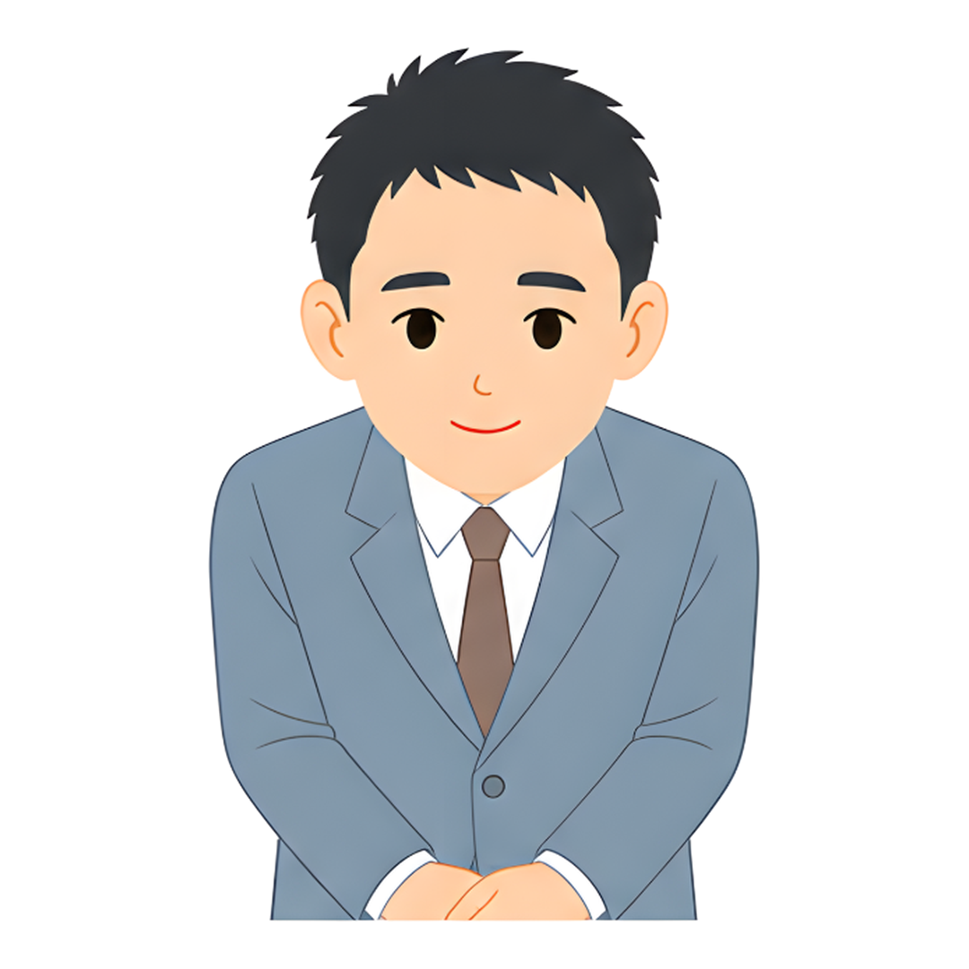 先生Eのスーツ姿の上半身（お願いをする）イラスト