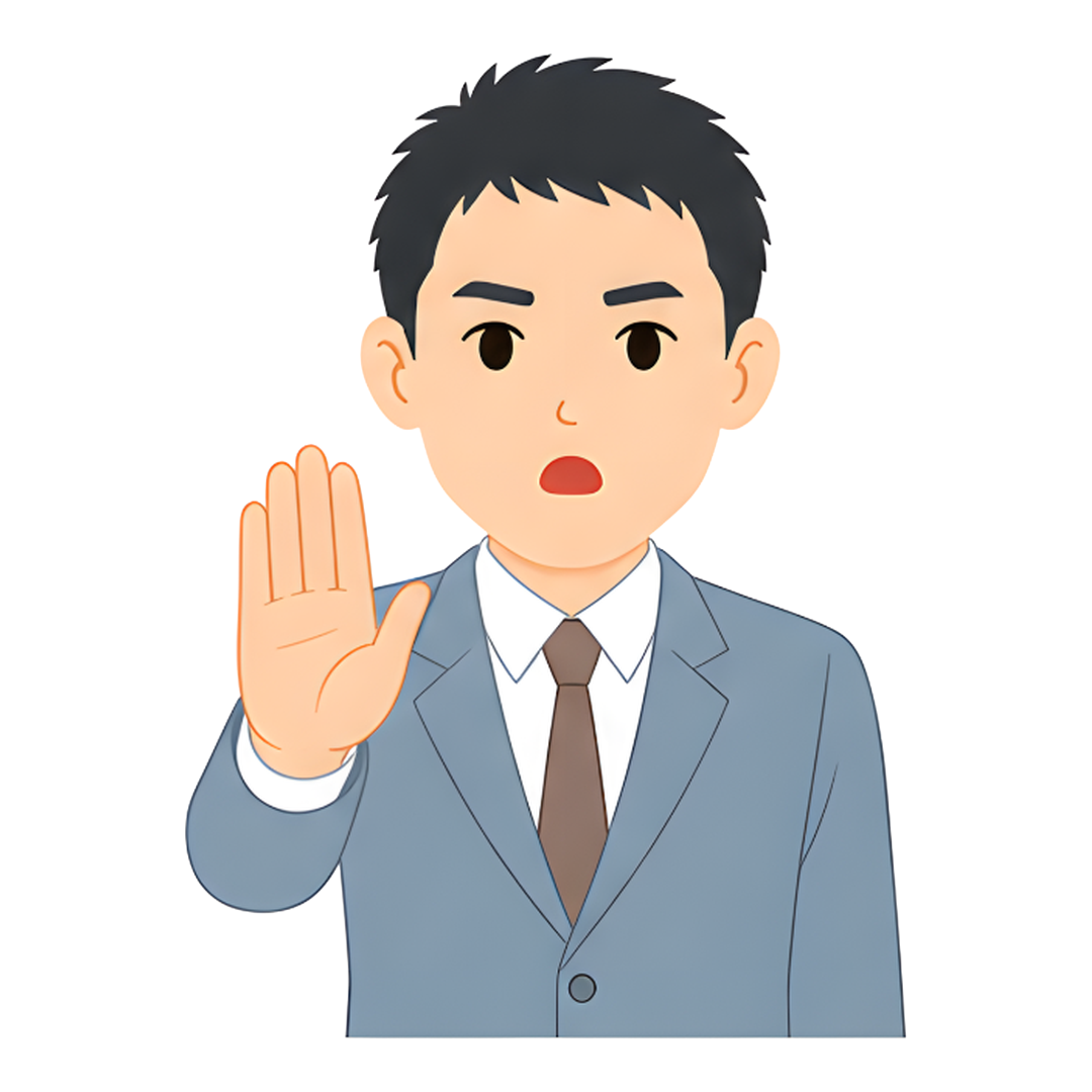 先生Eのスーツ姿の上半身（注意を促す）イラスト