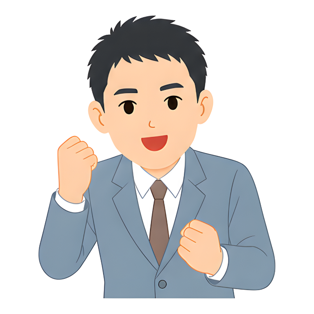 先生Eのスーツ姿の上半身（応援する）イラスト