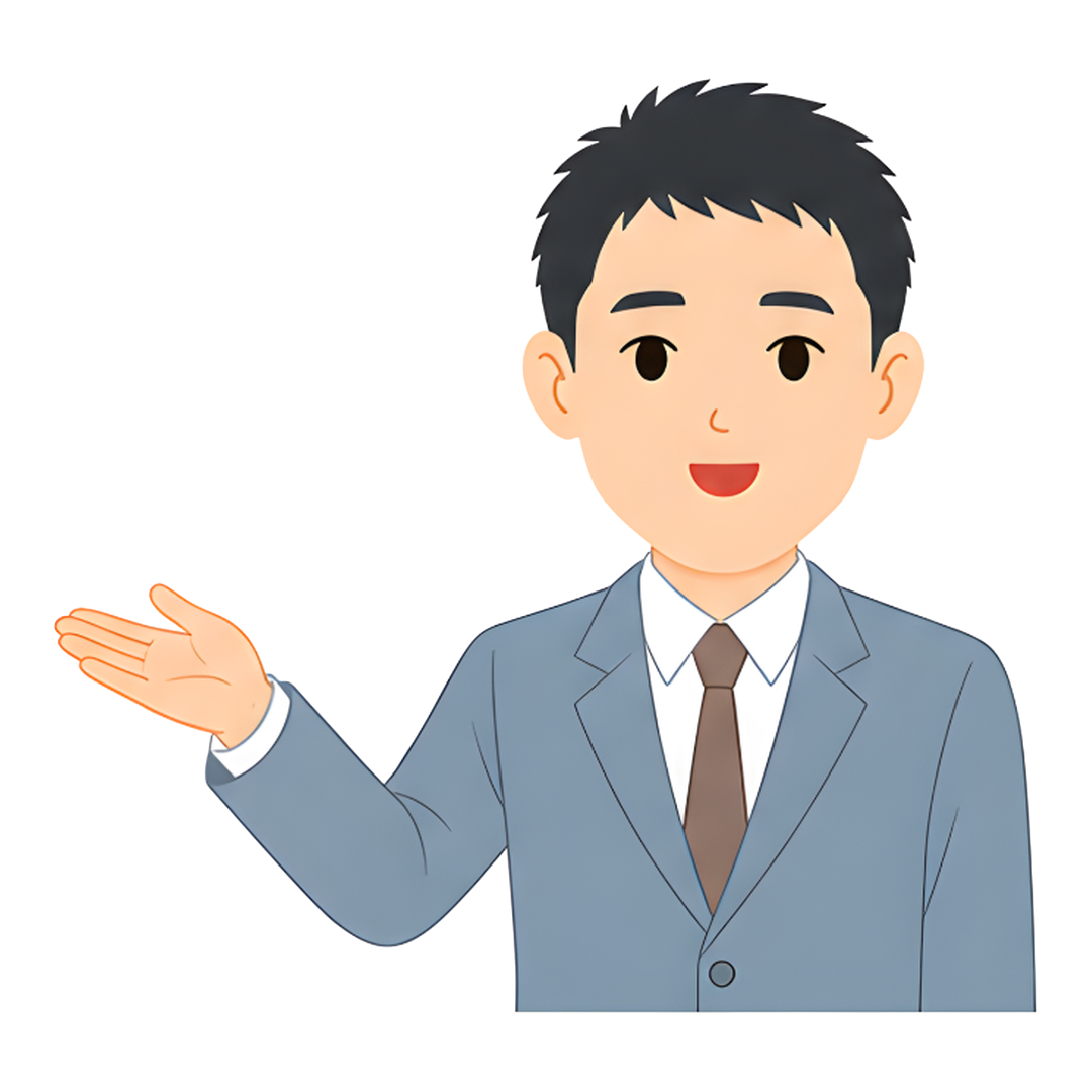 先生Eのスーツ姿の上半身（左を案内する）イラスト