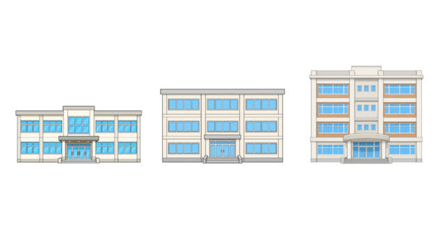 学校の校舎（2階・3階・4階建て）イラスト無料素材集！小学校のお便りや授業で使えるフリー画像