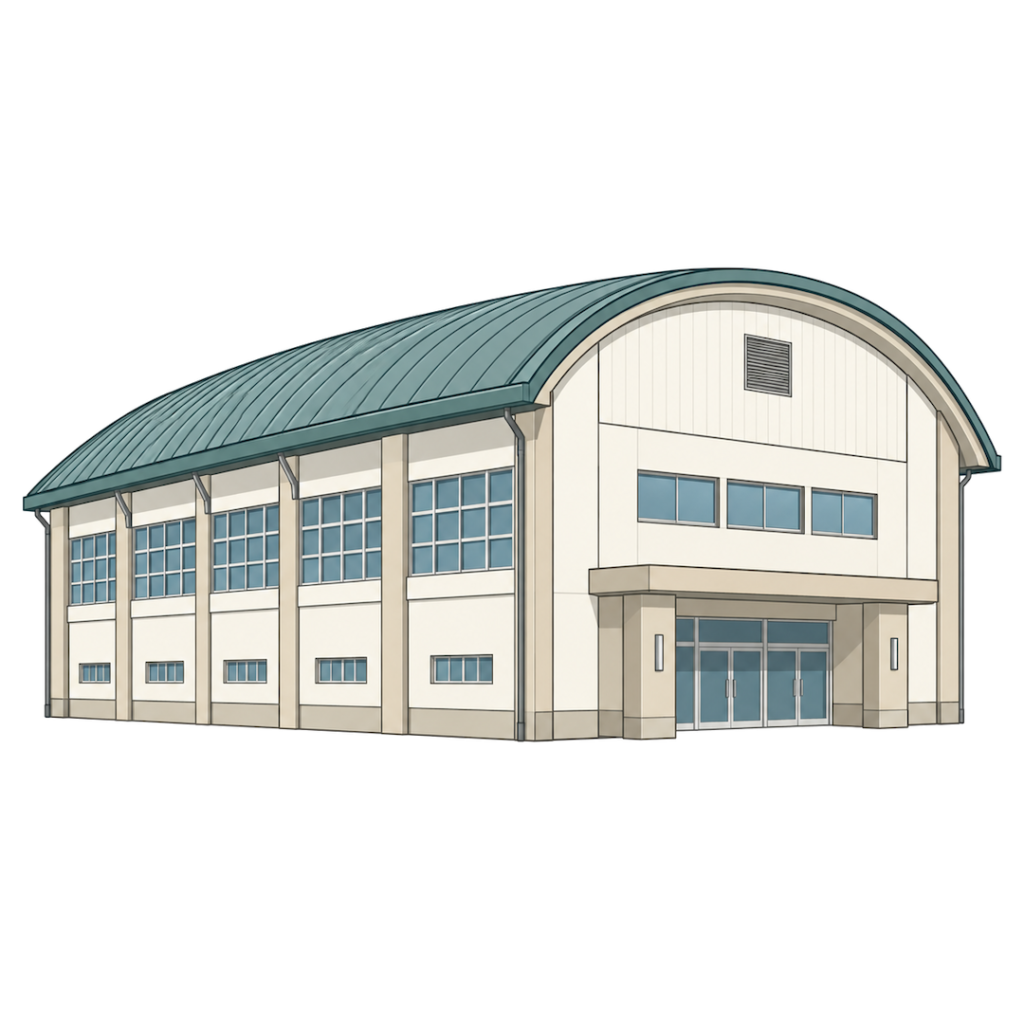 学校の体育館（アーチ状の屋根）09イラスト