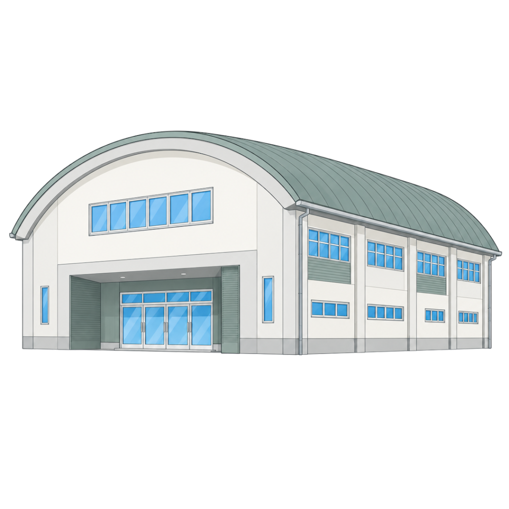 学校の体育館（アーチ状の屋根）12イラスト