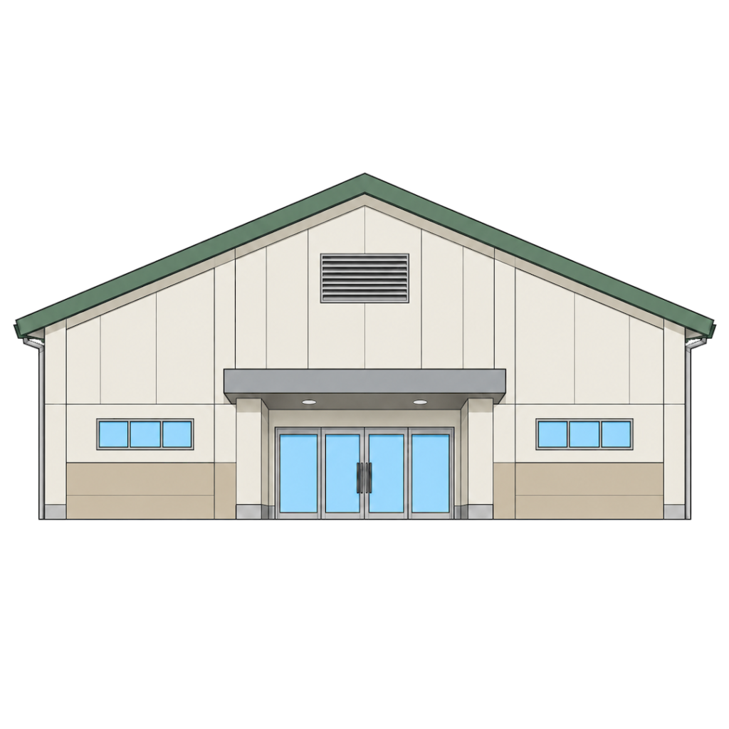 学校の体育館（三角屋根の屋根）04イラスト