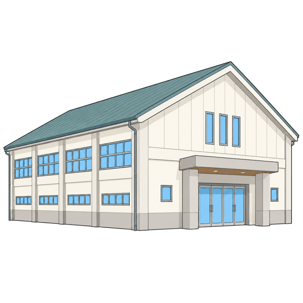 学校の体育館（三角屋根の屋根）07イラスト