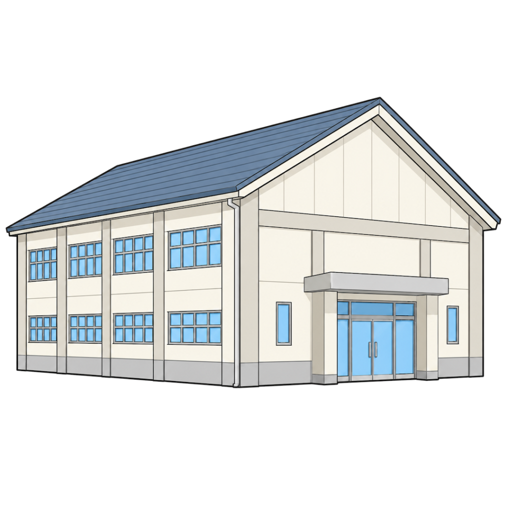 学校の体育館（三角屋根の屋根）08イラスト
