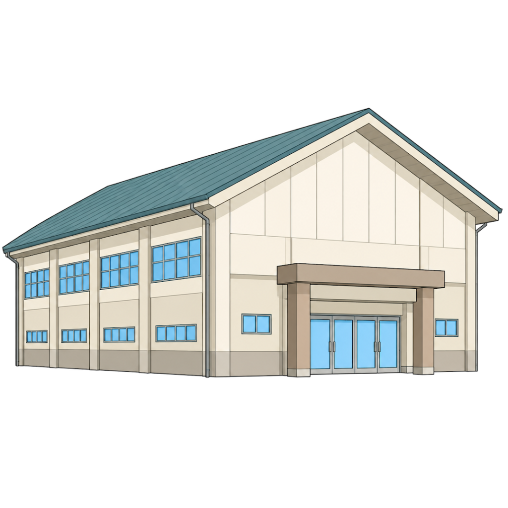 学校の体育館（三角屋根の屋根）09イラスト