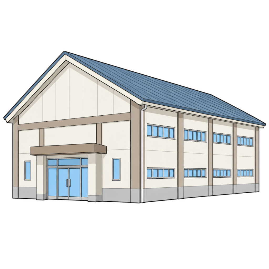 学校の体育館（三角屋根の屋根）10イラスト