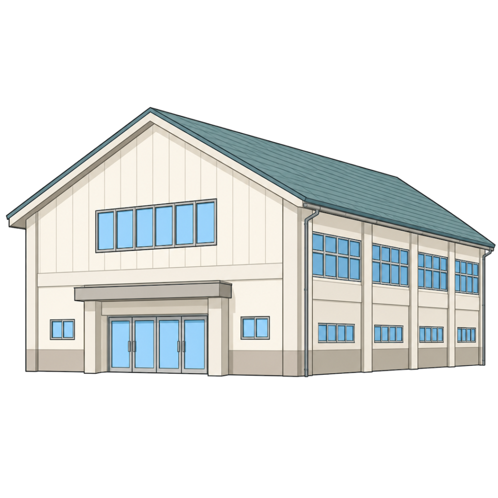 学校の体育館（三角屋根の屋根）11イラスト