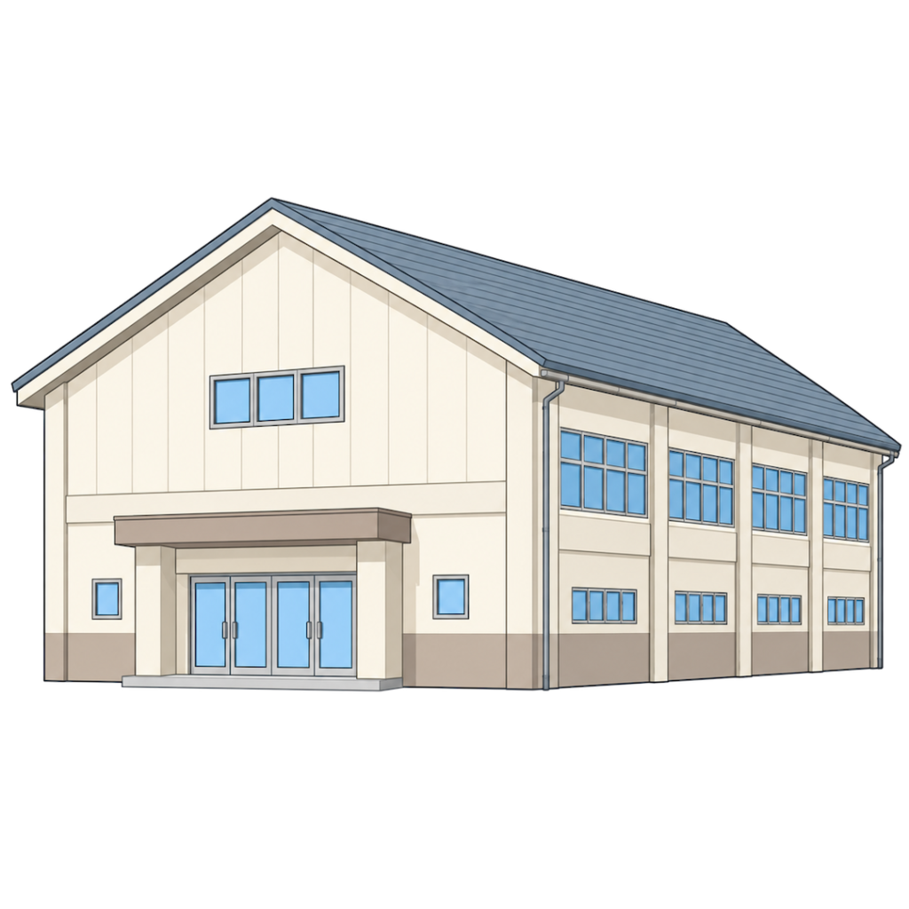 学校の体育館（三角屋根の屋根）12イラスト