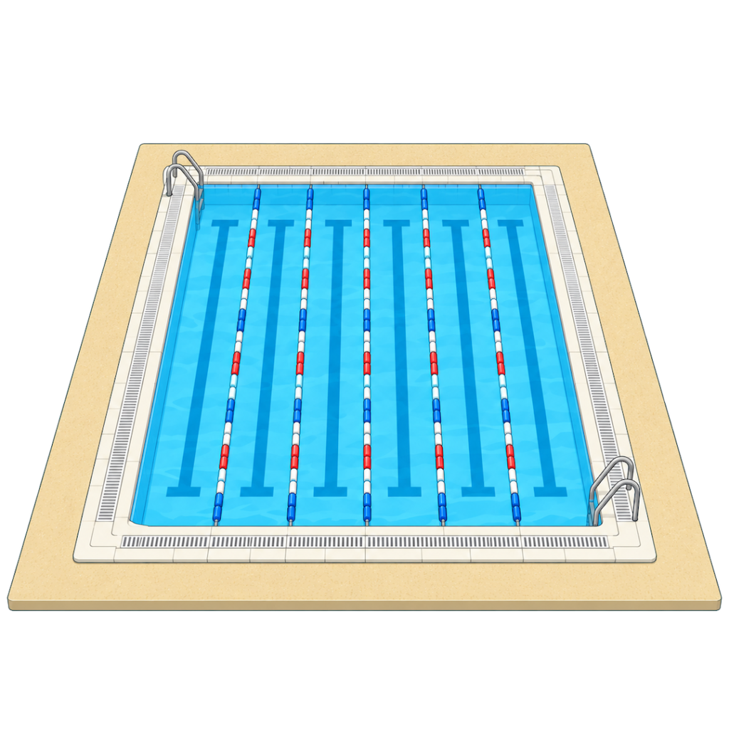 学校のプール（斜めからの鳥瞰図）イラスト