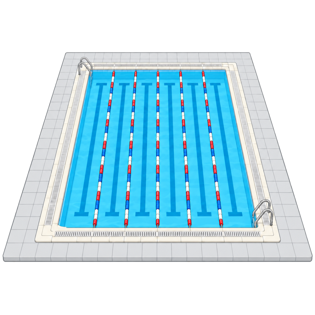 学校のプール（斜めからの鳥瞰図）イラスト