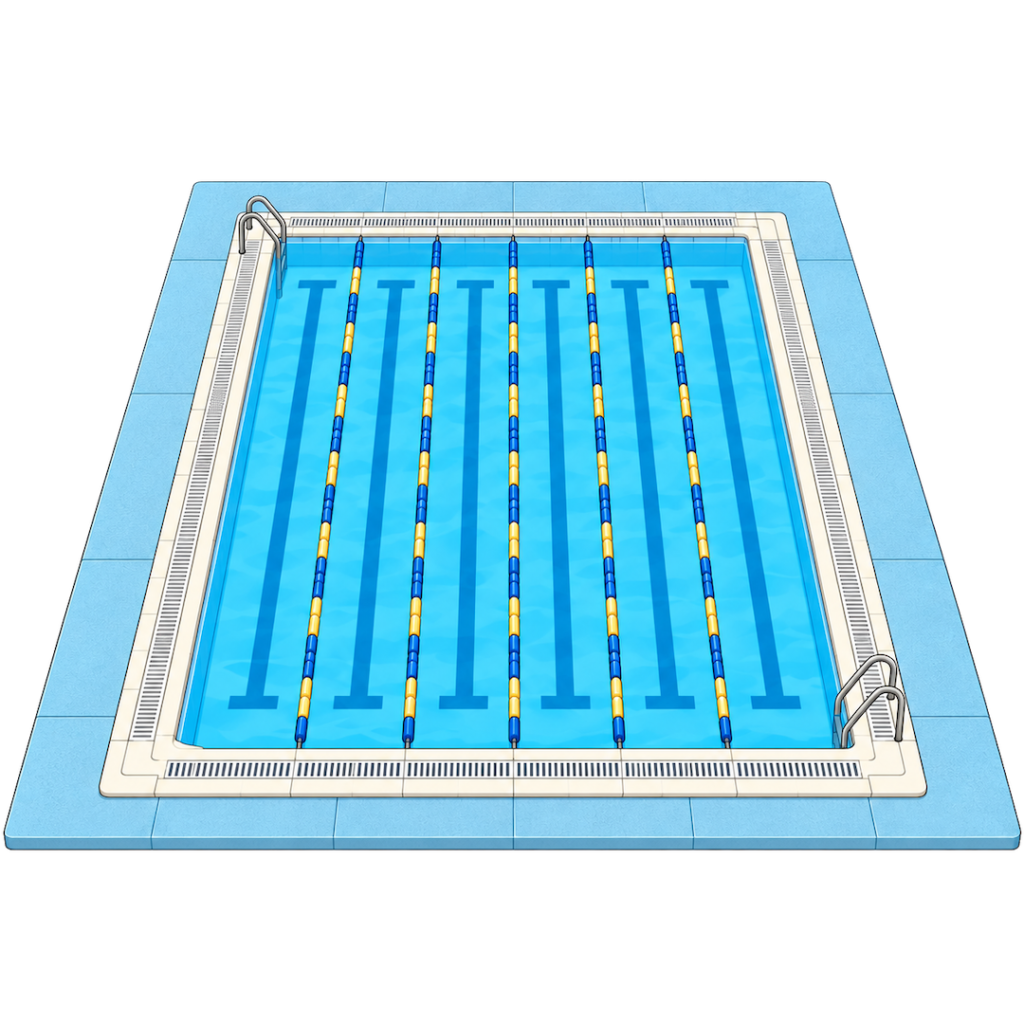 学校のプール（斜めからの鳥瞰図）イラスト