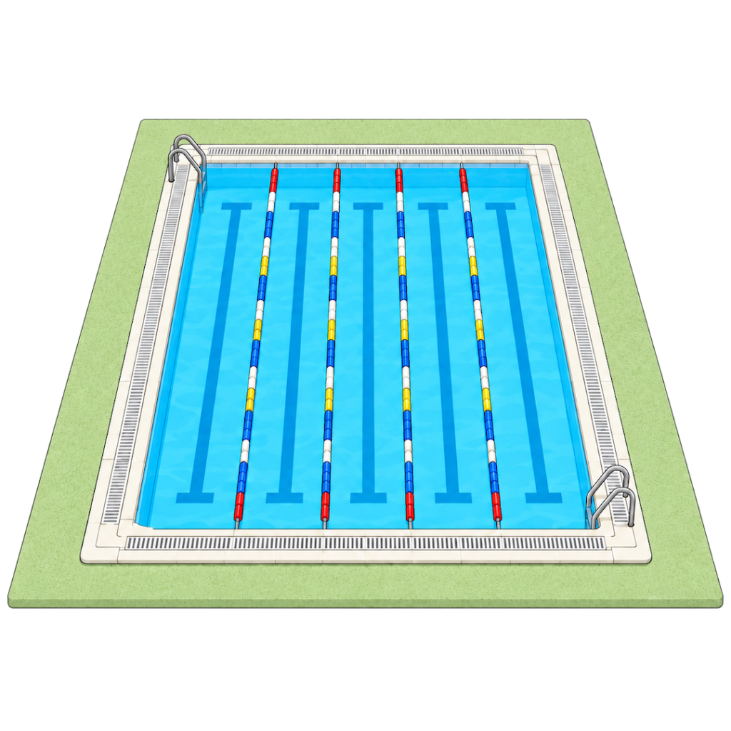 学校のプール（斜めからの鳥瞰図）イラスト