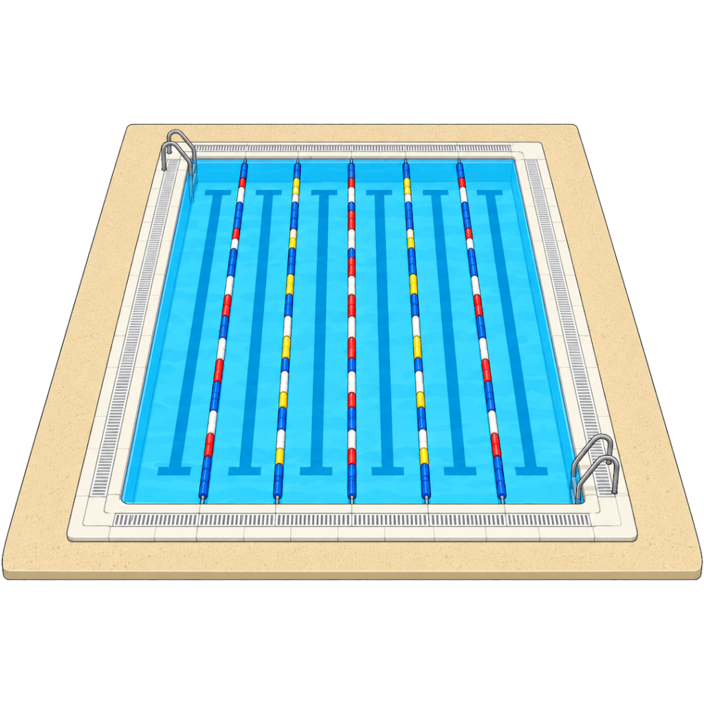 学校のプール（斜めからの鳥瞰図）イラスト