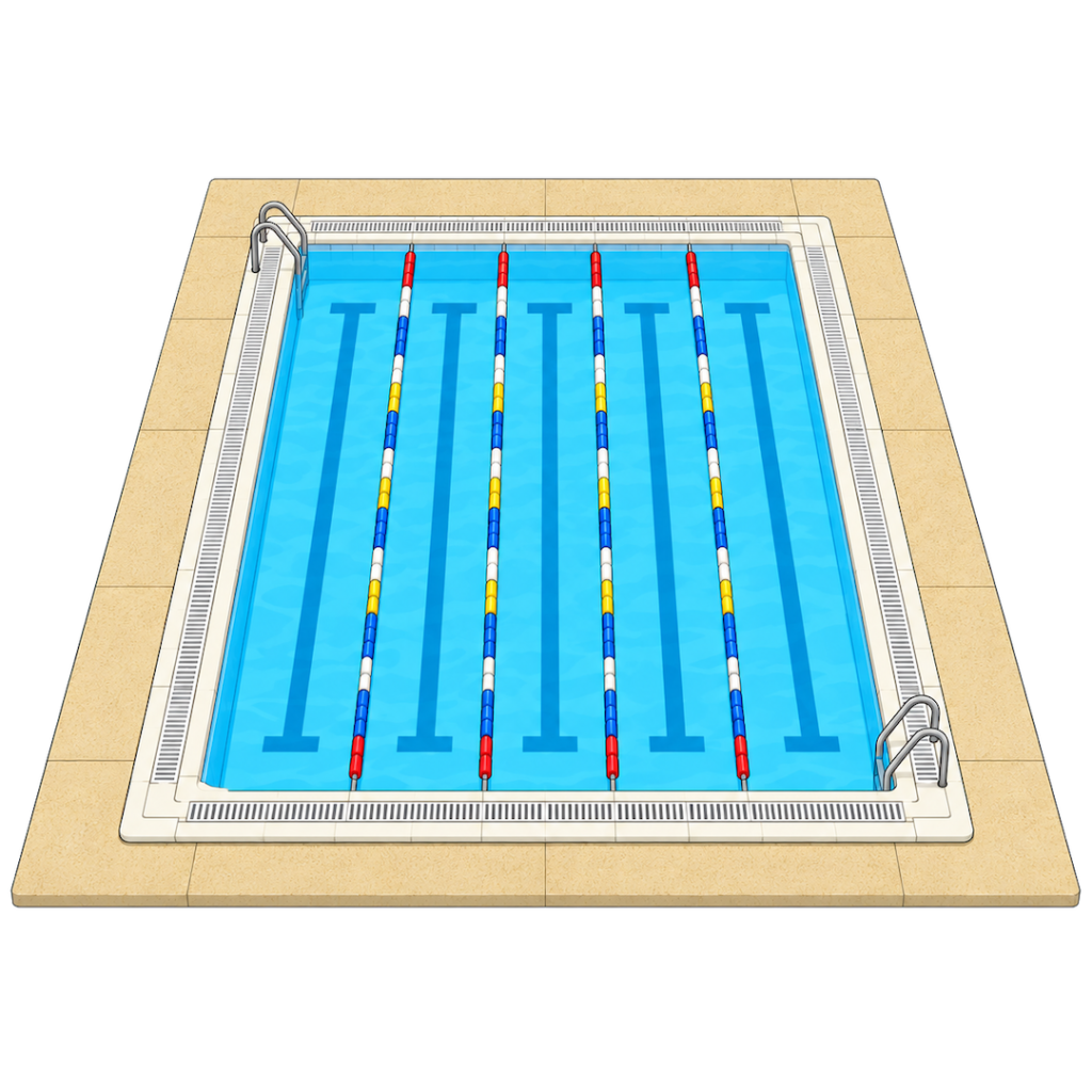 学校のプール（斜めからの鳥瞰図）イラスト