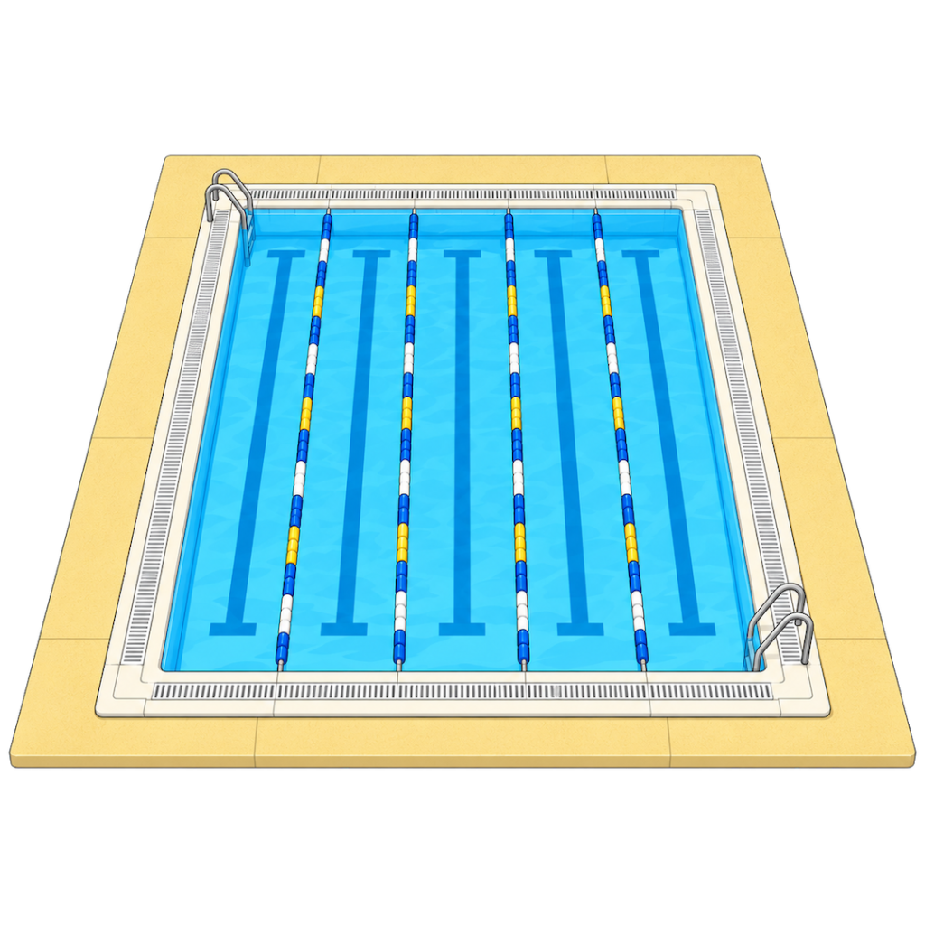 学校のプール（斜めからの鳥瞰図）イラスト