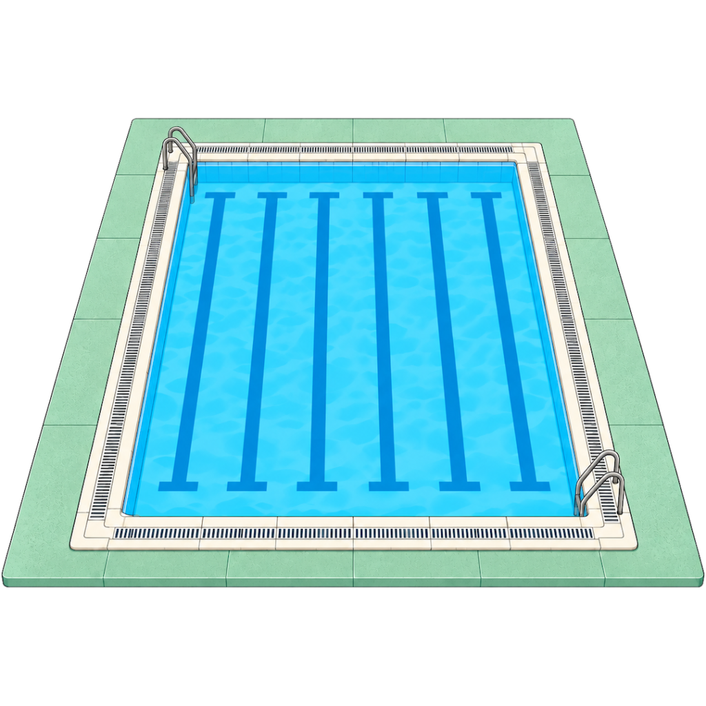 学校のプール（斜めからの鳥瞰図）イラスト