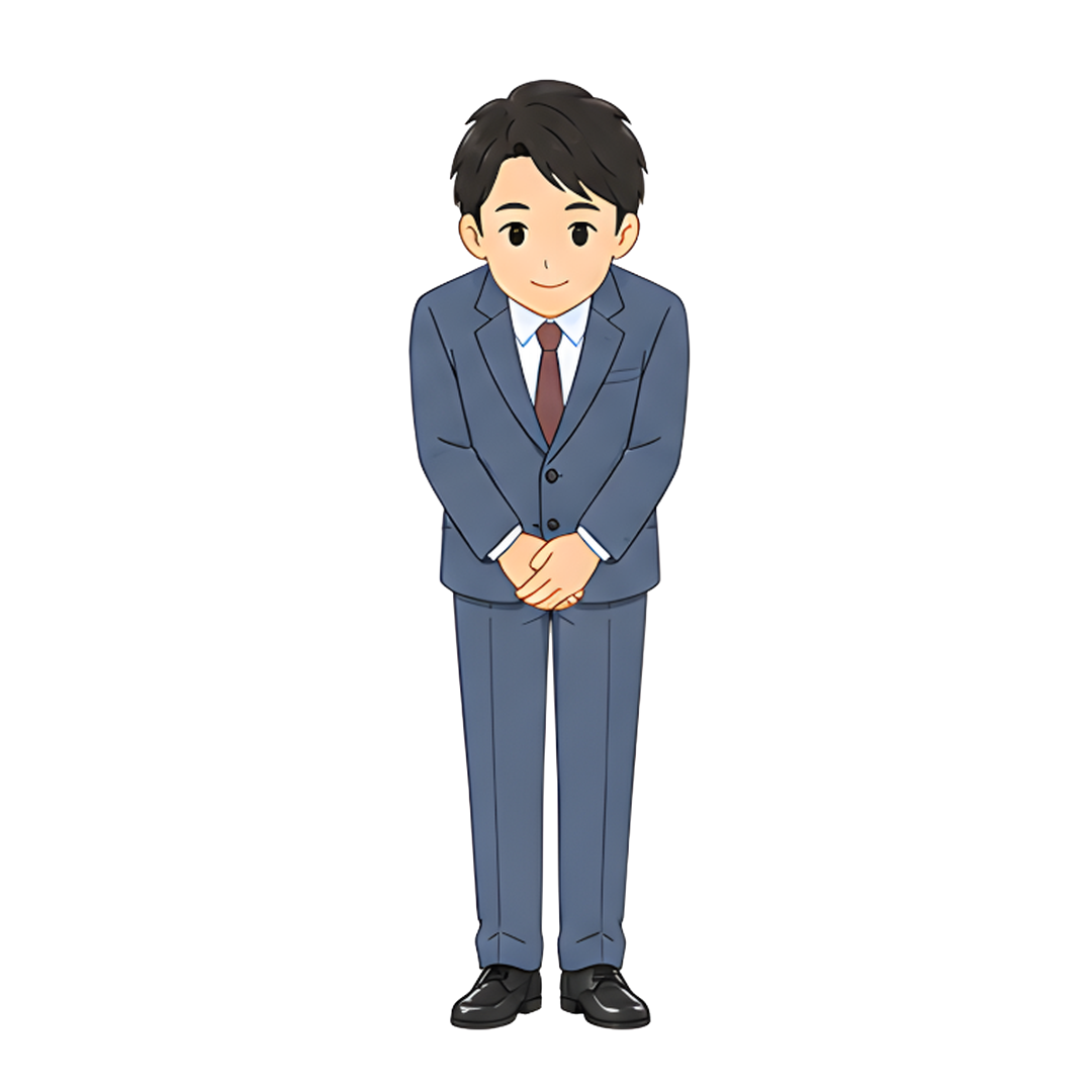 先生Aのスーツ姿の全身（お願いをする）イラスト