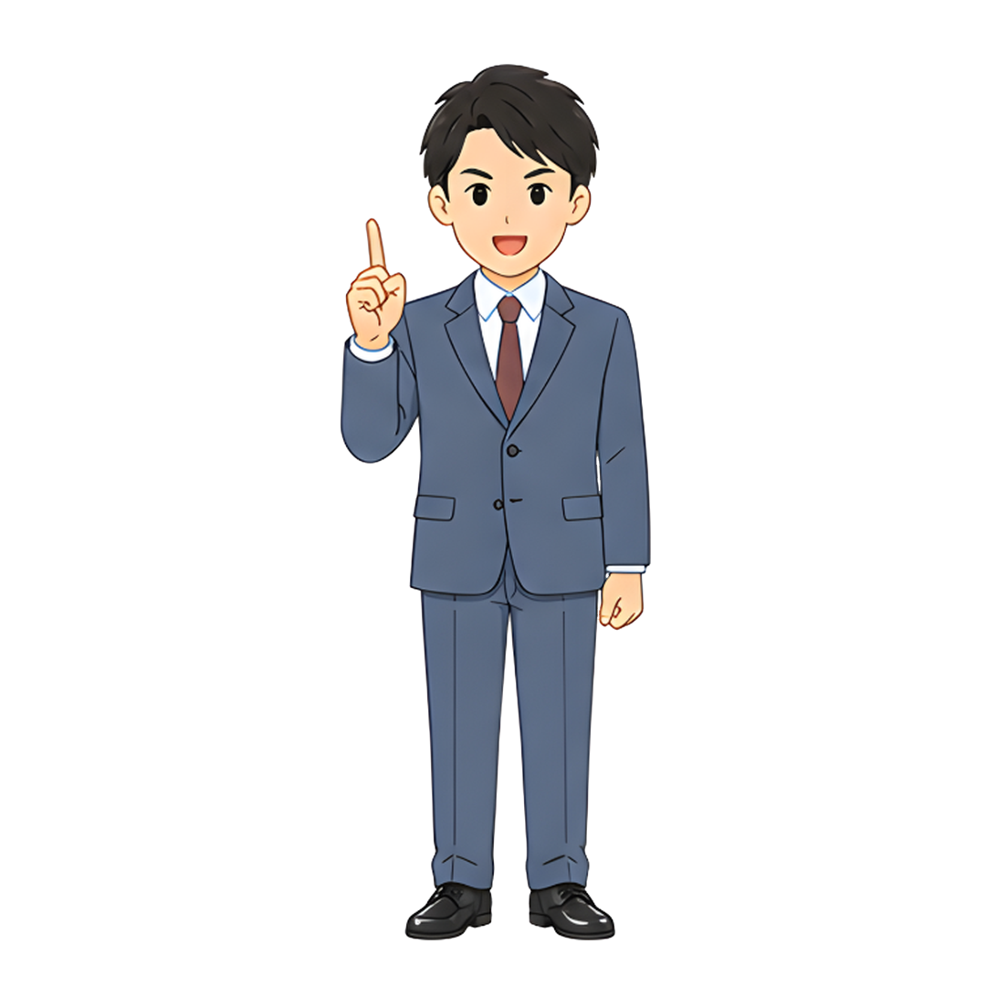 先生Aのスーツ姿の全身（指す）イラスト