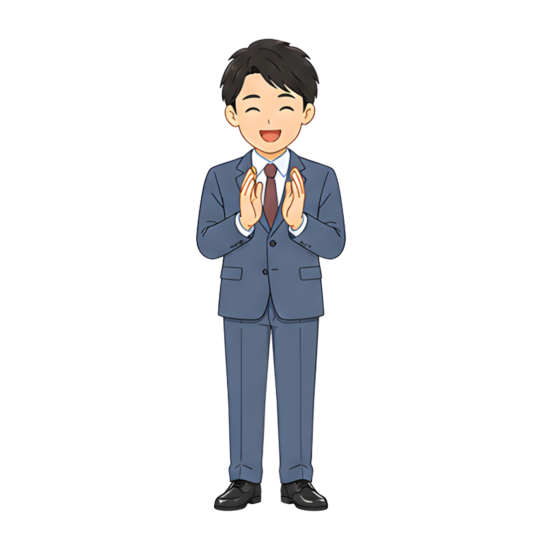 先生Aのスーツ姿の全身（褒める）イラスト