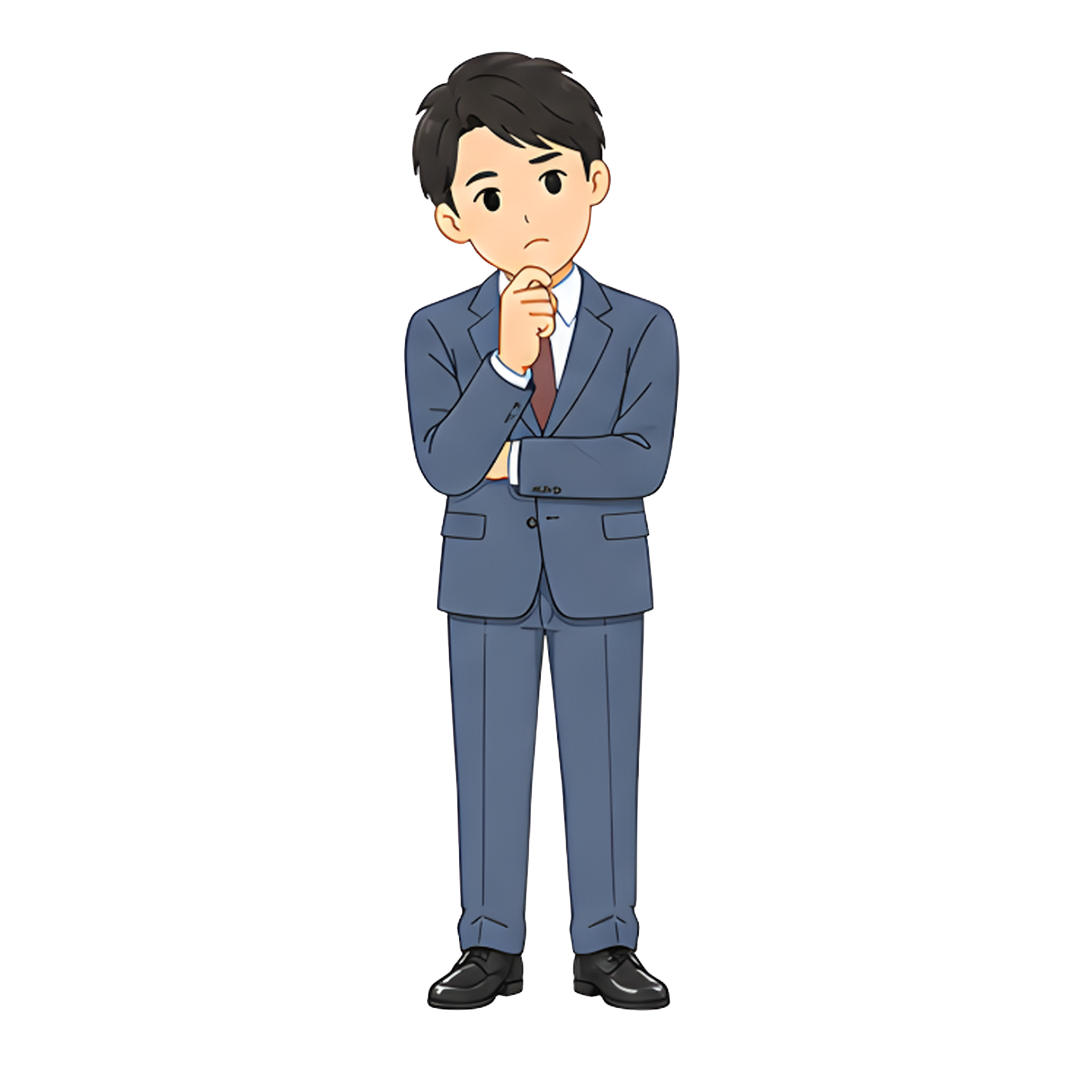 先生Aのスーツ姿の全身（問いかける）イラスト