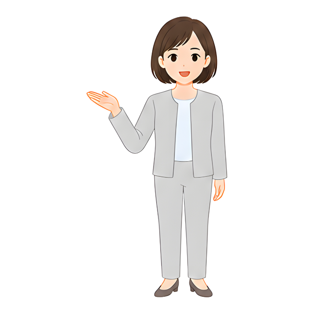 先生Bのスーツ姿の全身（左を案内する）イラスト