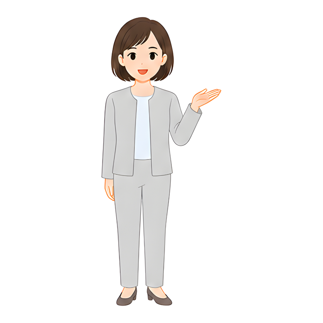 先生Bのスーツ姿の全身（右を案内する）イラスト