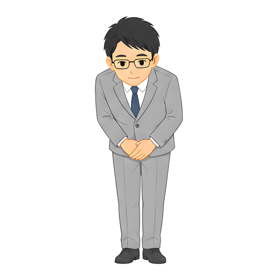 先生Cのスーツ姿の全身（お願いをする）イラスト