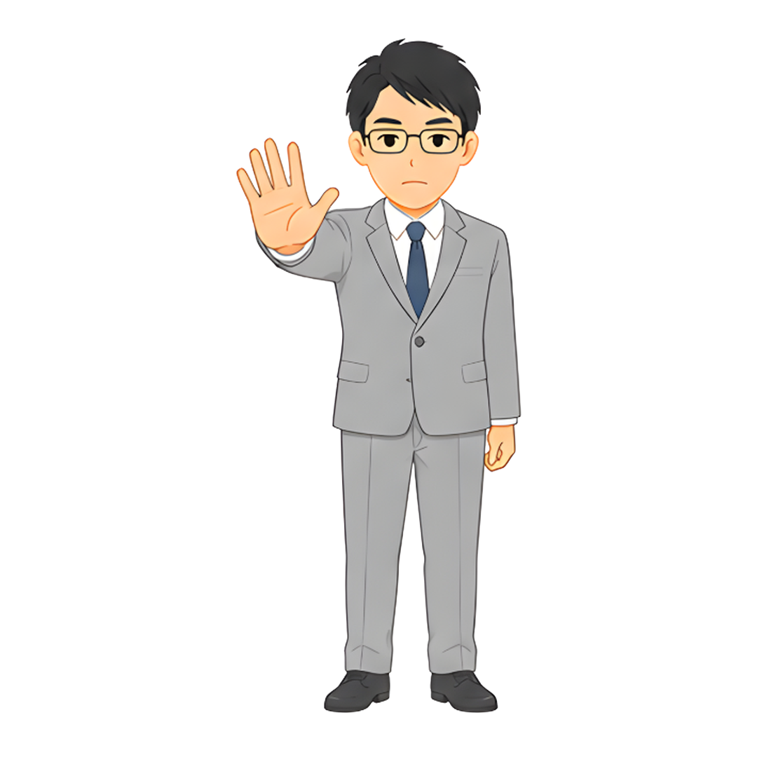 先生Cのスーツ姿の全身（注意を促す）イラスト