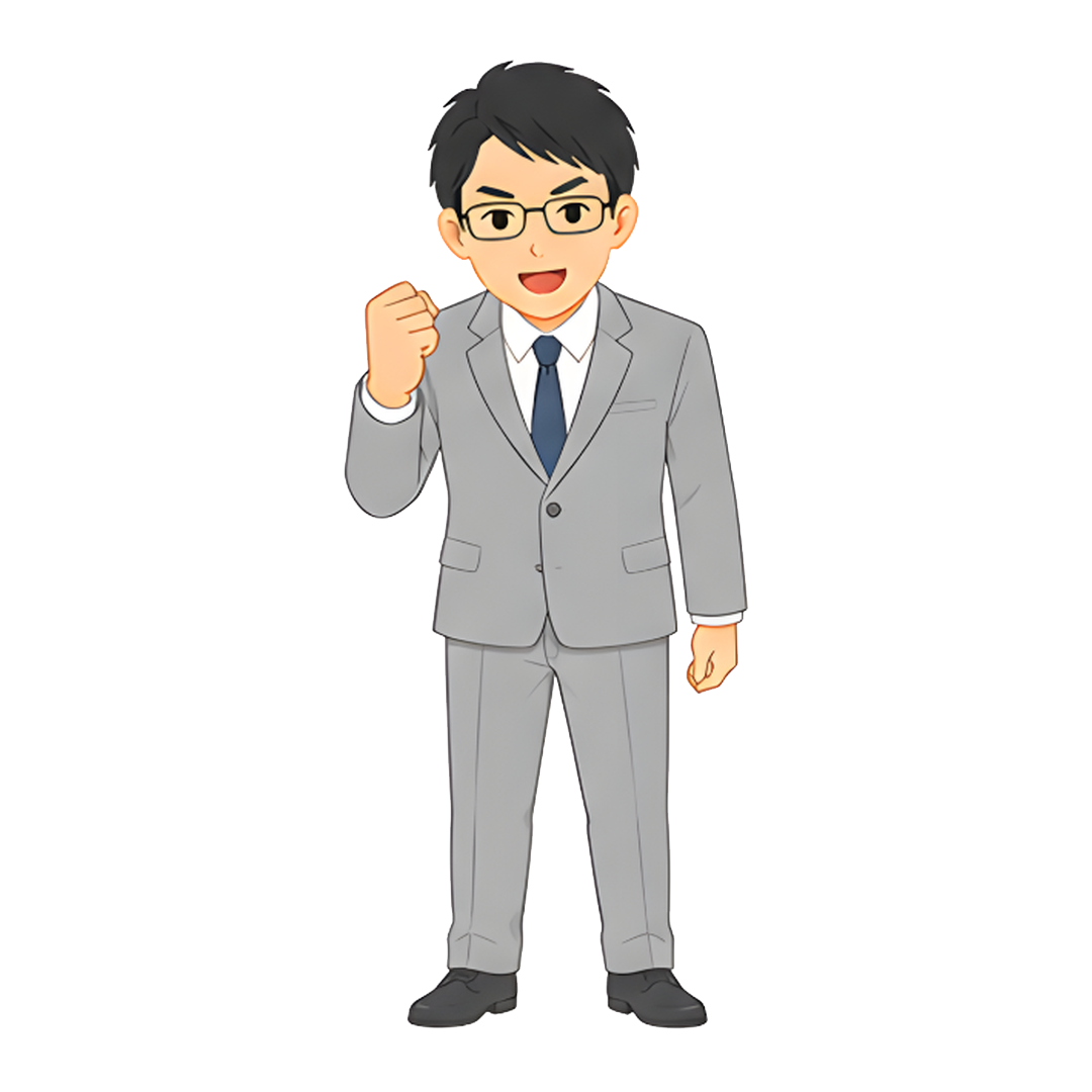 先生Cのスーツ姿の全身（応援する）イラスト