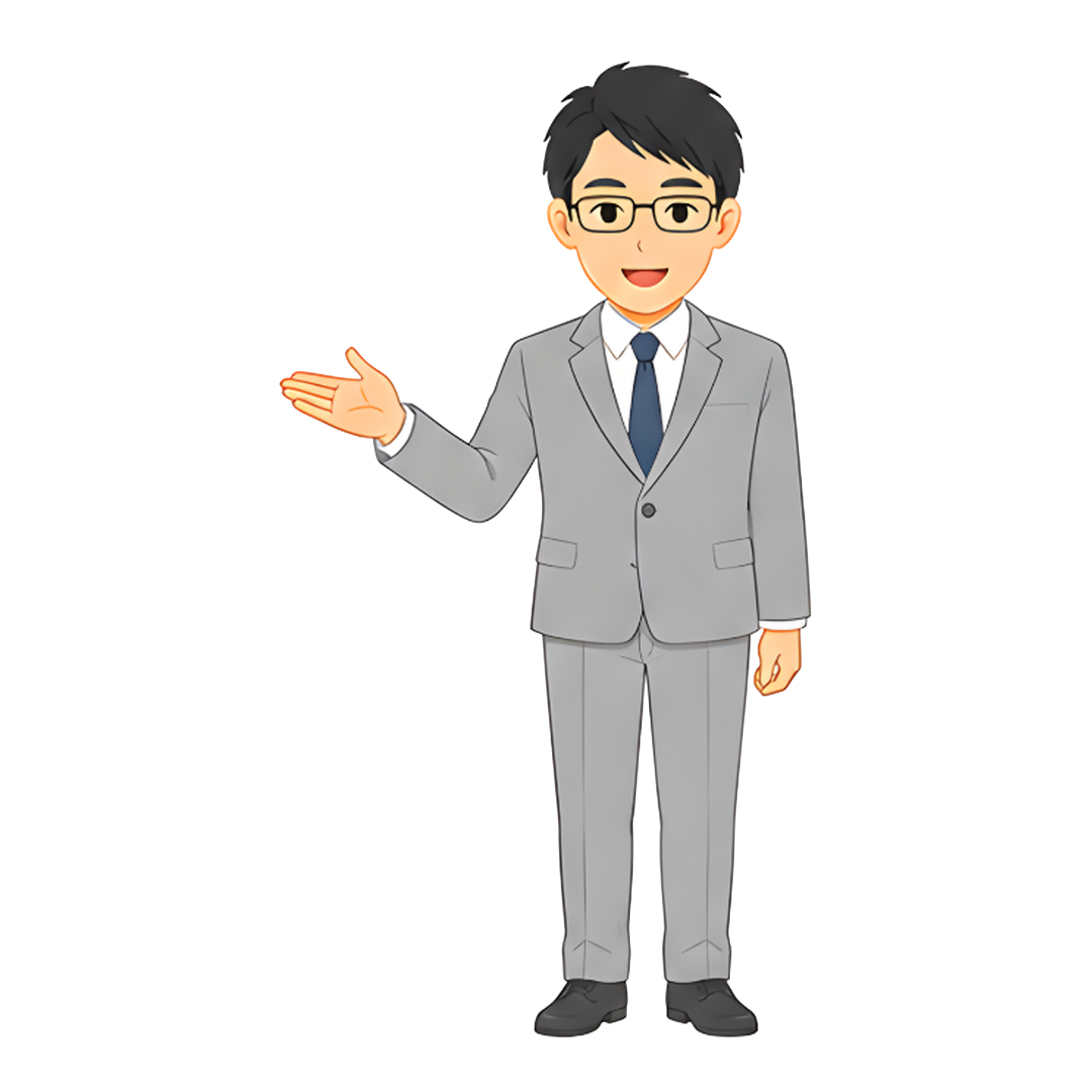 先生Cのスーツ姿の全身（左を案内する）イラスト