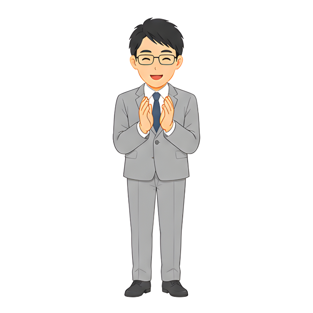 先生Cのスーツ姿の全身（褒める）イラスト