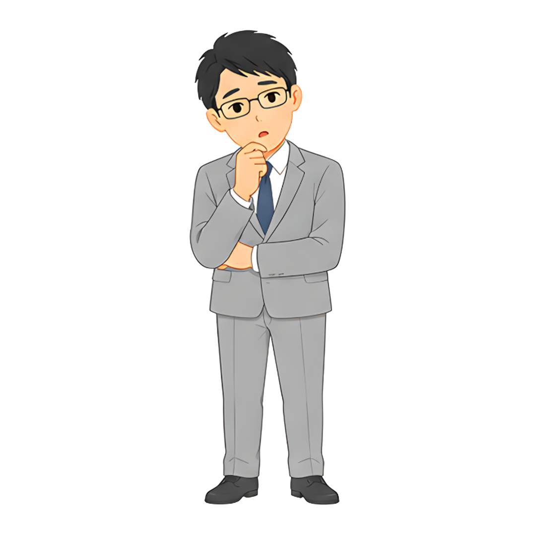 先生Cのスーツ姿の全身（問いかける）イラスト